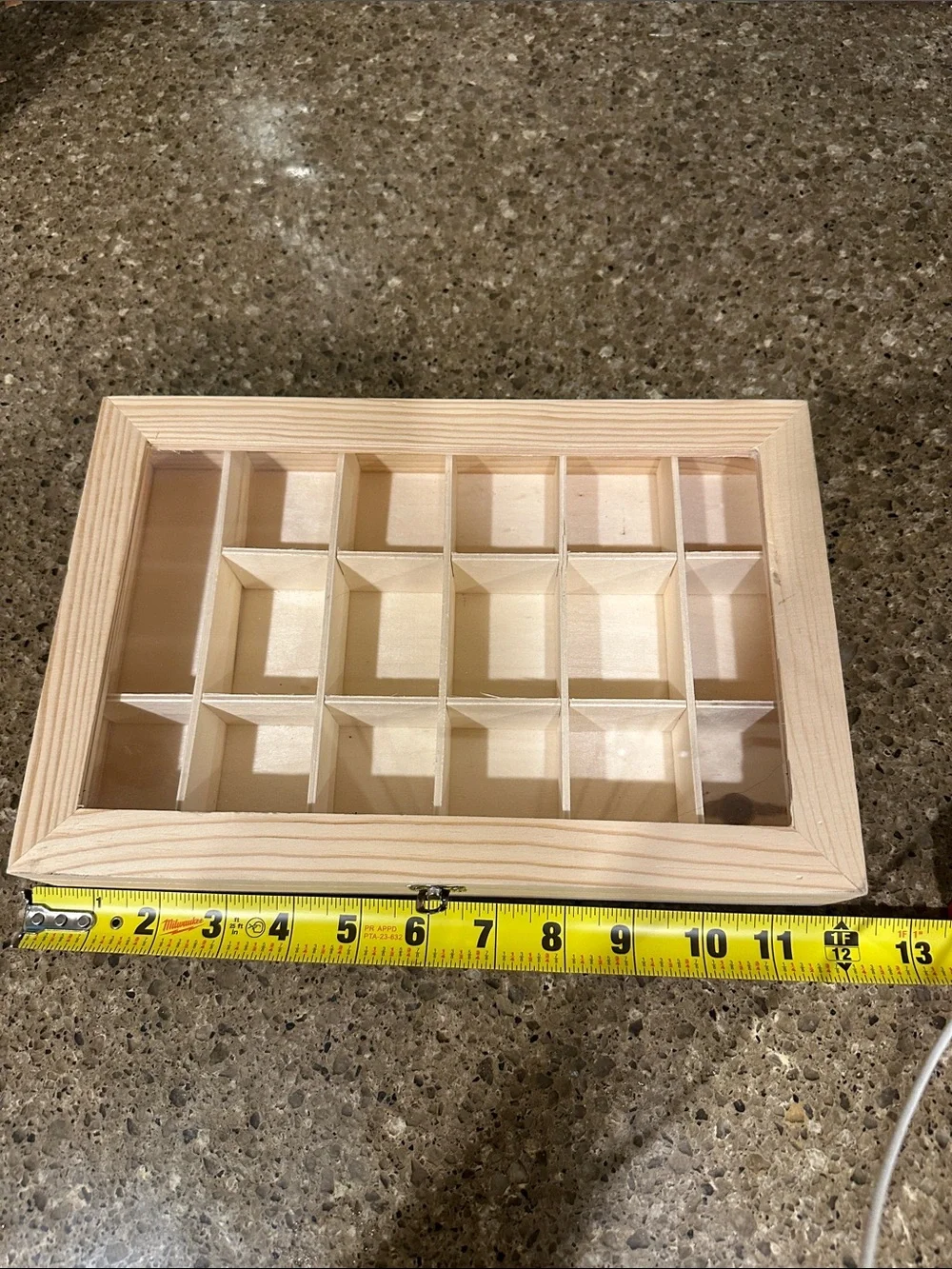 Unbranded Natural Wood Compartment Organizer Box with Clear Lid